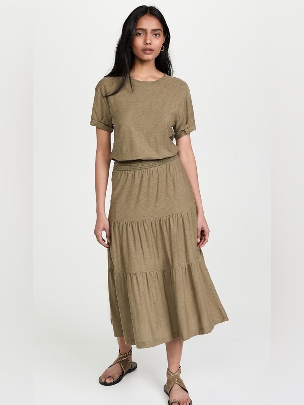 Nation LTD Martine Casual Peasant Dress in the Mary Jane Green L NWOT